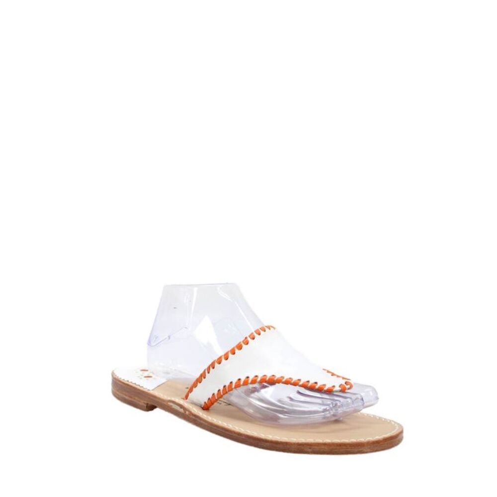 Palm Beach Womens Leather Woven Dual Color Thong Sandals White Orange Size 10